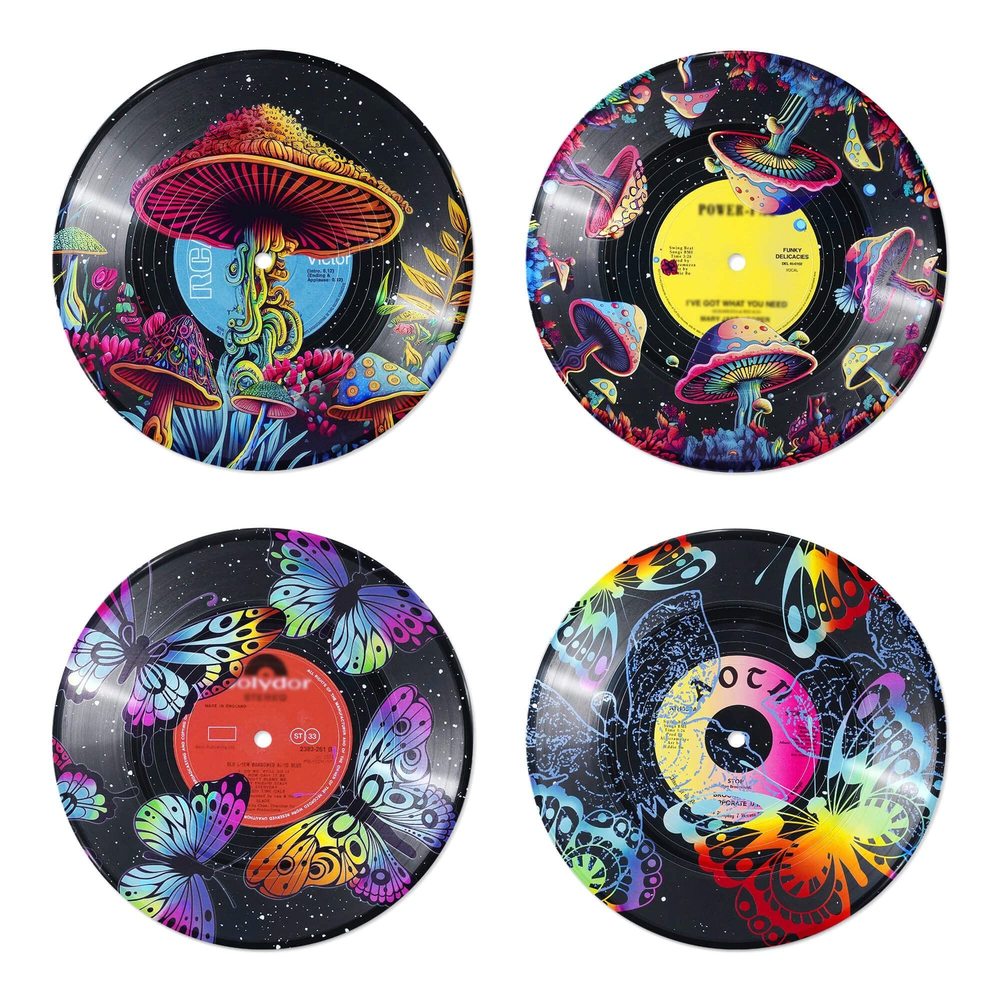 Aesthetic Record Wall Decor Set Of 4 - Indie Trippy Mushroom Room Decor,🦛